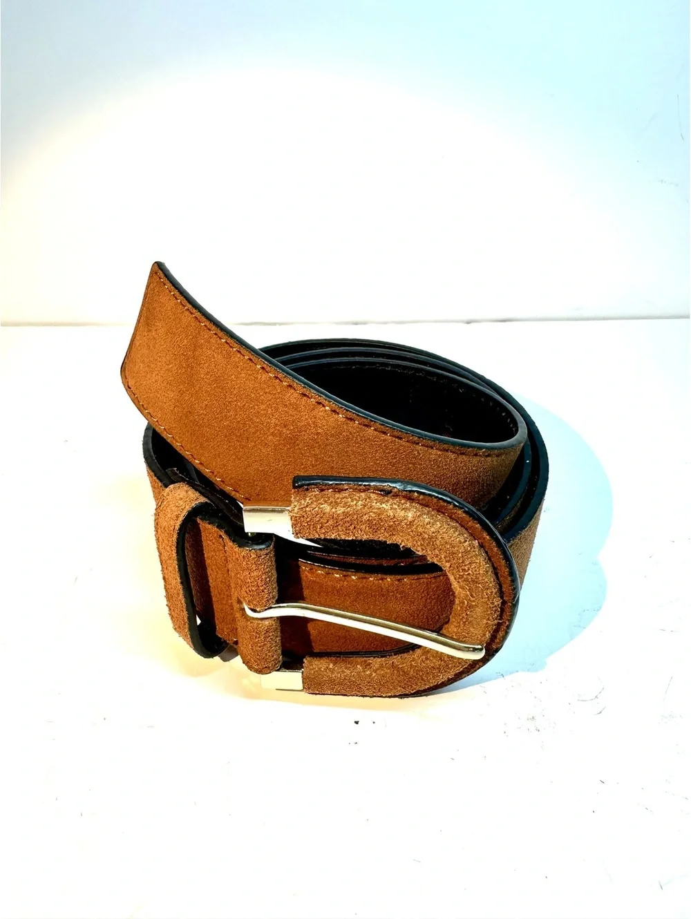 Brown Genuine Leather H&M Belt Horseshoe Buckle Size S - Picture 5 of 6
